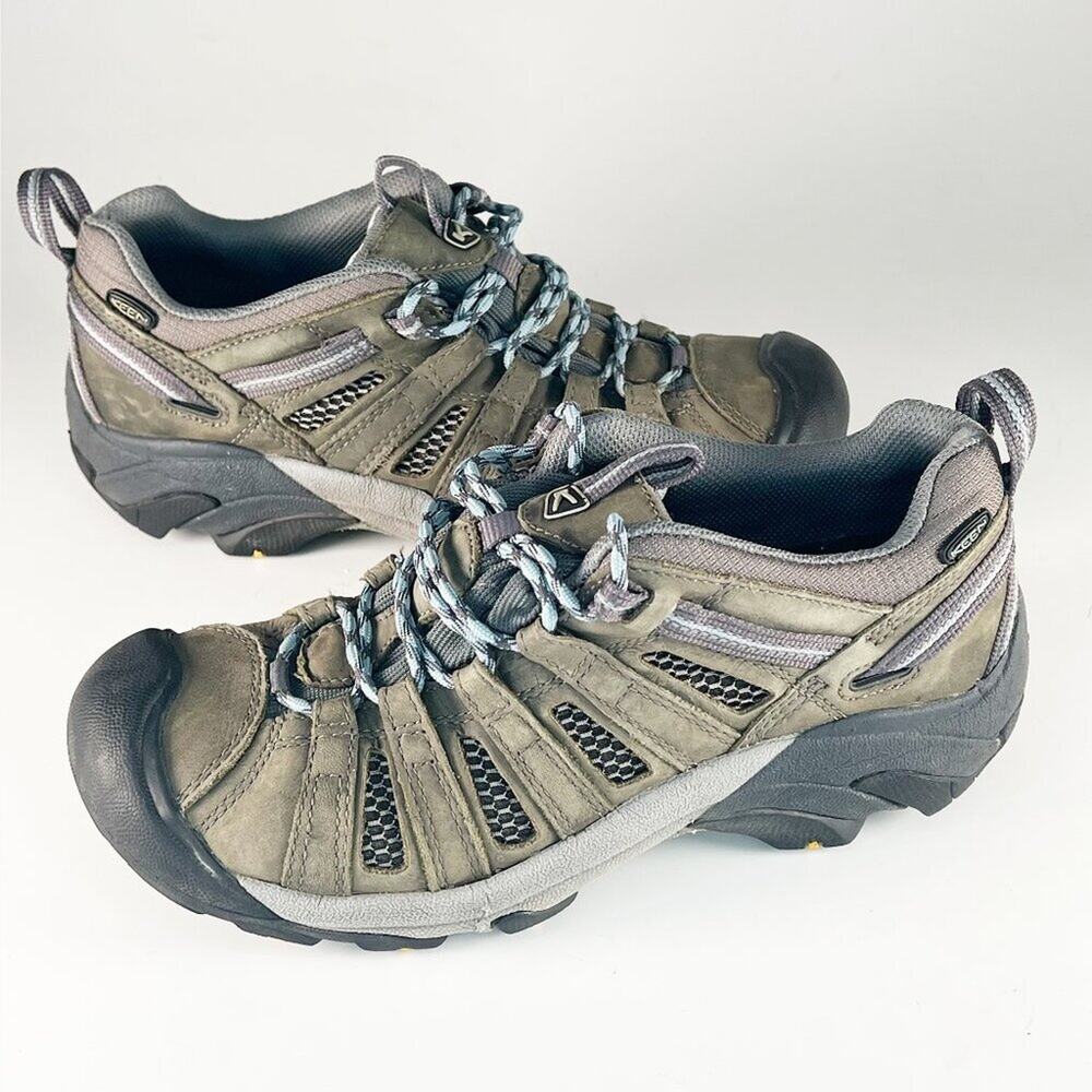Keen 5258 Voyageur Low Leather Trail Hiking Shoes Taupe Brown Black Women 9